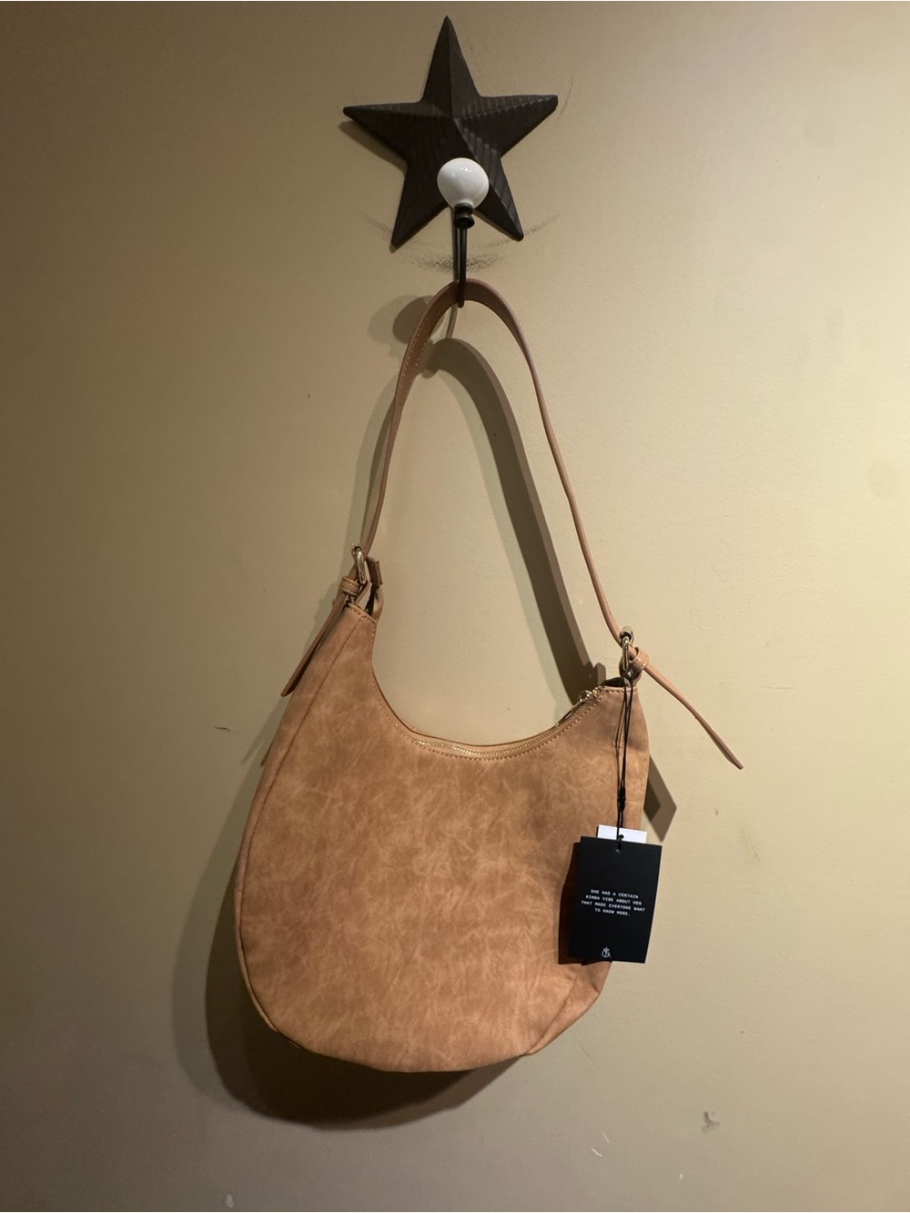 NWT 4th & Reckless Una Faux Suede Crescent Bag - Tan Camel Hobo Shoulder Purse